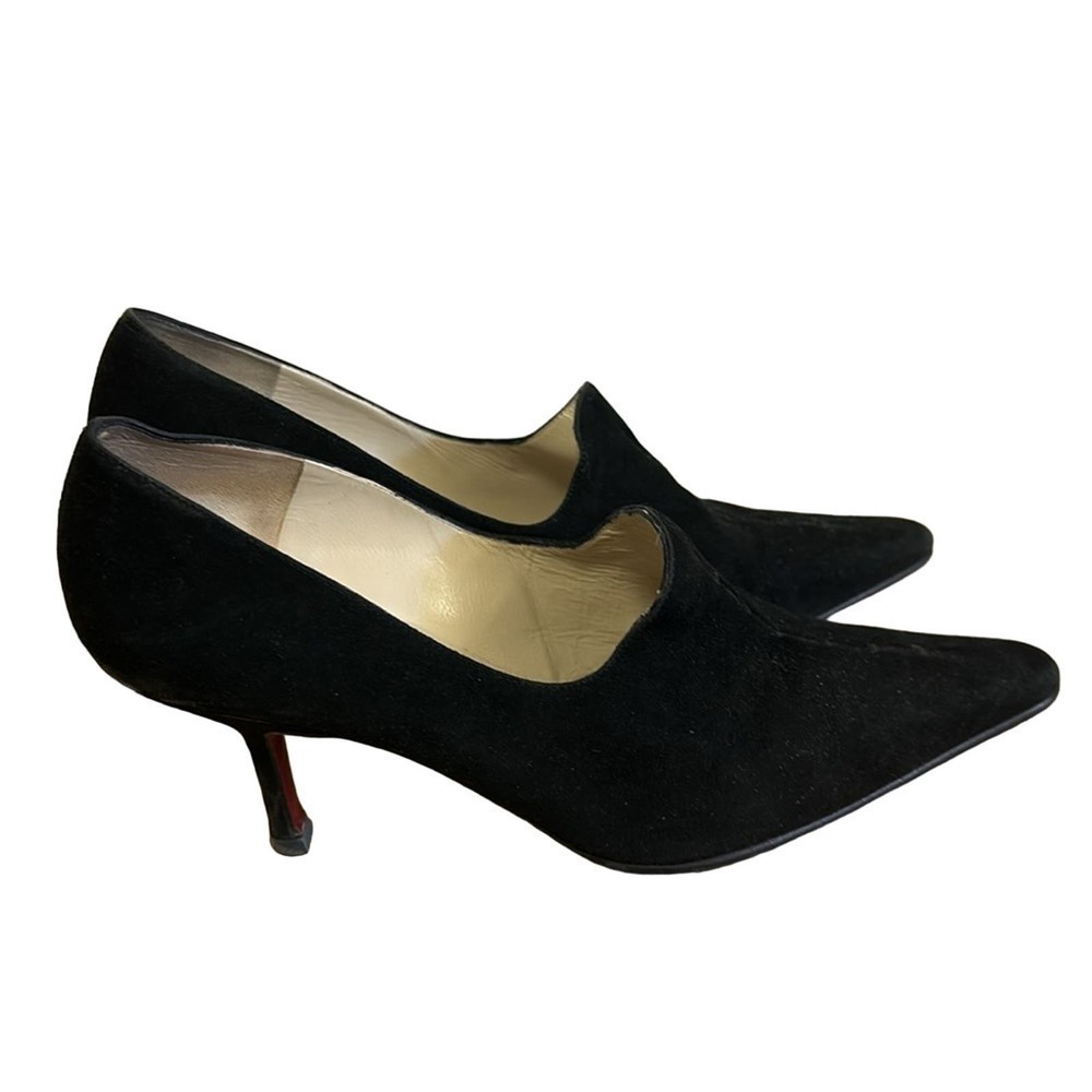 Guido Pasquali black suede pointed toe shoes, heels, 7.5